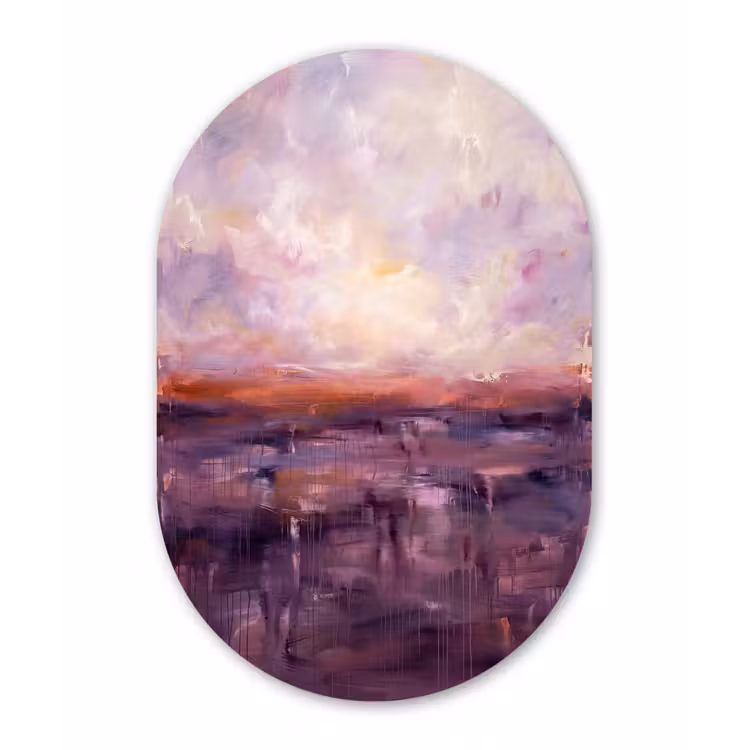 Abstract - Landschap - Modern - Paars - Oranje Wandcirkel Ovaal Forex klein -3d