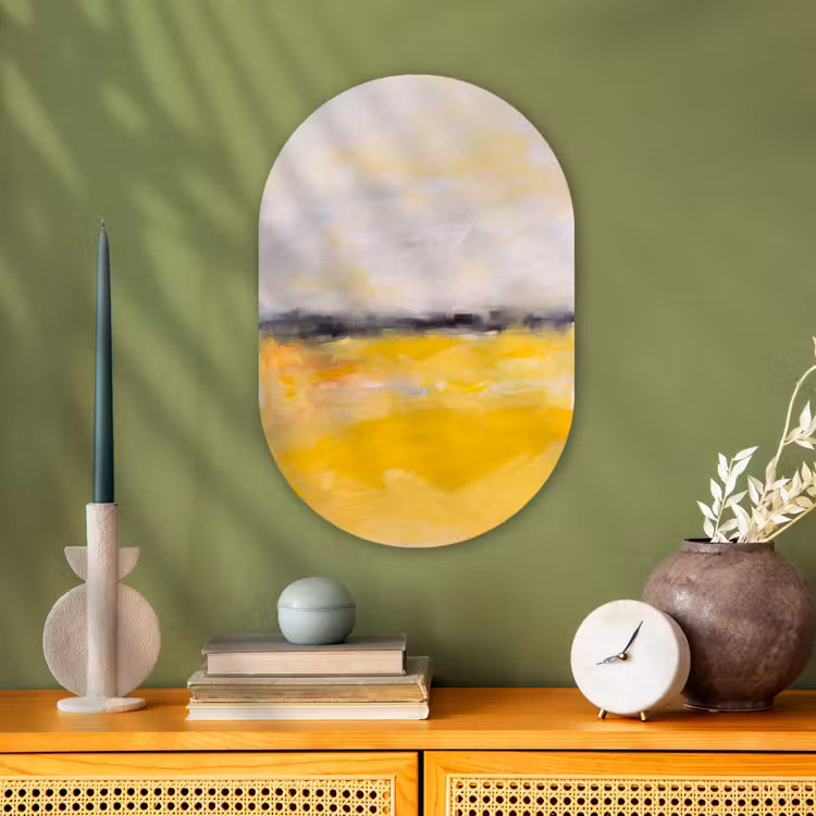 Abstract - Landschap - Modern - Geel Wandcirkel Ovaal Forex klein -sfeer2