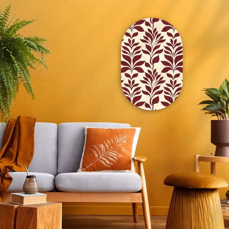 Abstract - Bladeren - Burgundy Wandcirkel Ovaal Forex klein 630 -sfeer4