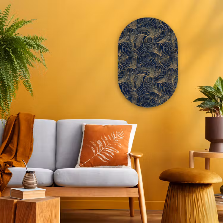 Abstract - Lijnen - Blauw - Goud Wandcirkel Ovaal Forex klein 630 -sfeer4