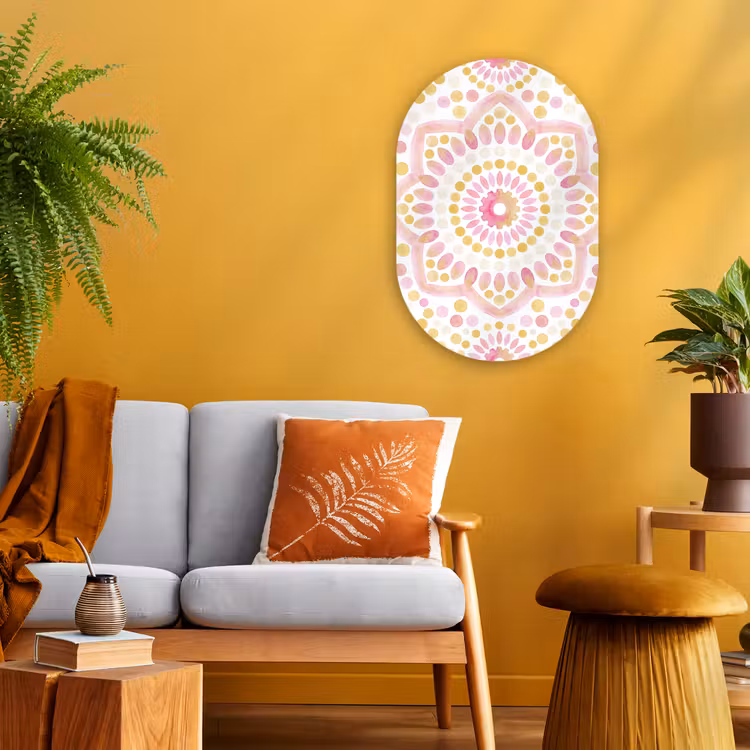 Abstract - Mandala - Kunst - Modern - Roze Wandcirkel Ovaal Forex klein -sfeer4