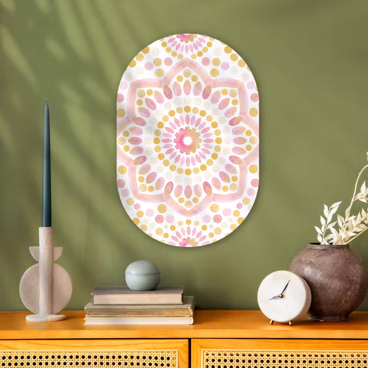 Abstract - Mandala - Kunst - Modern - Roze Wandcirkel Ovaal Forex klein -sfeer2
