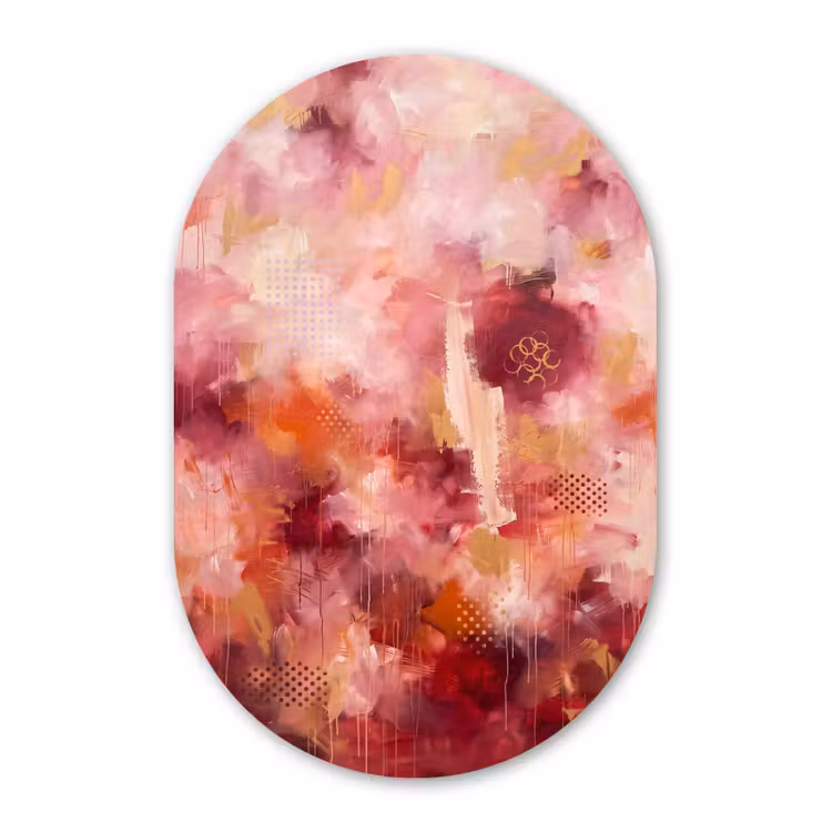 Abstract - Rood - Goud - Modern - Kunst Wandcirkel Ovaal Forex klein -3d