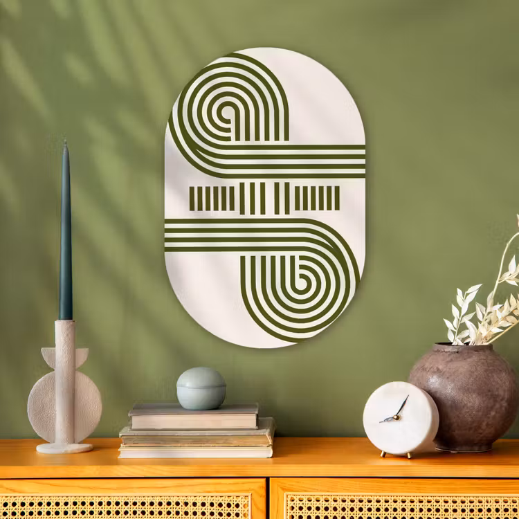 Abstract - Vormen - Modern - Groen Wandcirkel Ovaal Forex klein -sfeer2