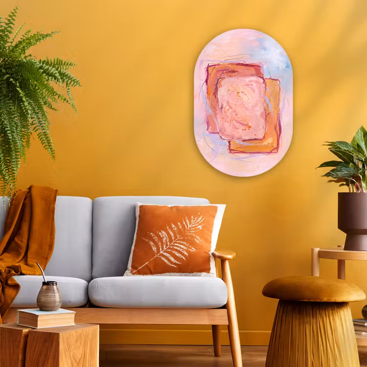Abstract - Vormen - Modern - Roze Wandcirkel Ovaal Forex klein -sfeer4