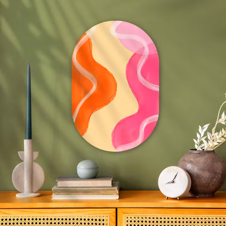 Abstract - Aquarel - Organisch - Oranje - Roze Wandcirkel Ovaal Forex klein -sfeer2