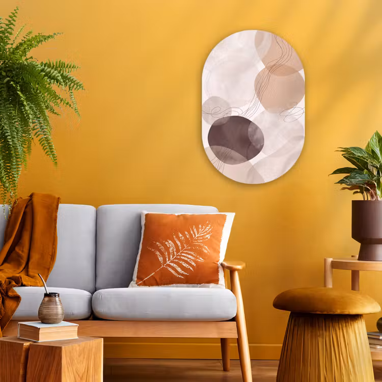 Oval - Plastic - Abstraction - Beige - Modern - Abstractie - Beige - Modern Wandcirkel Ovaal Forex klein