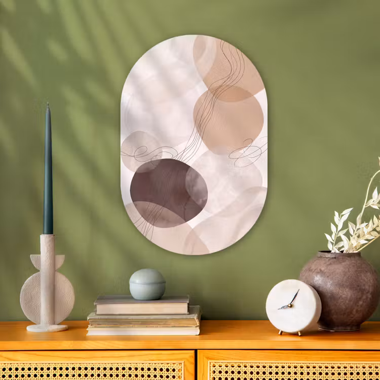 Oval - Plastic - Abstraction - Beige - Modern - Abstractie - Beige - Modern Wandcirkel Ovaal Forex klein