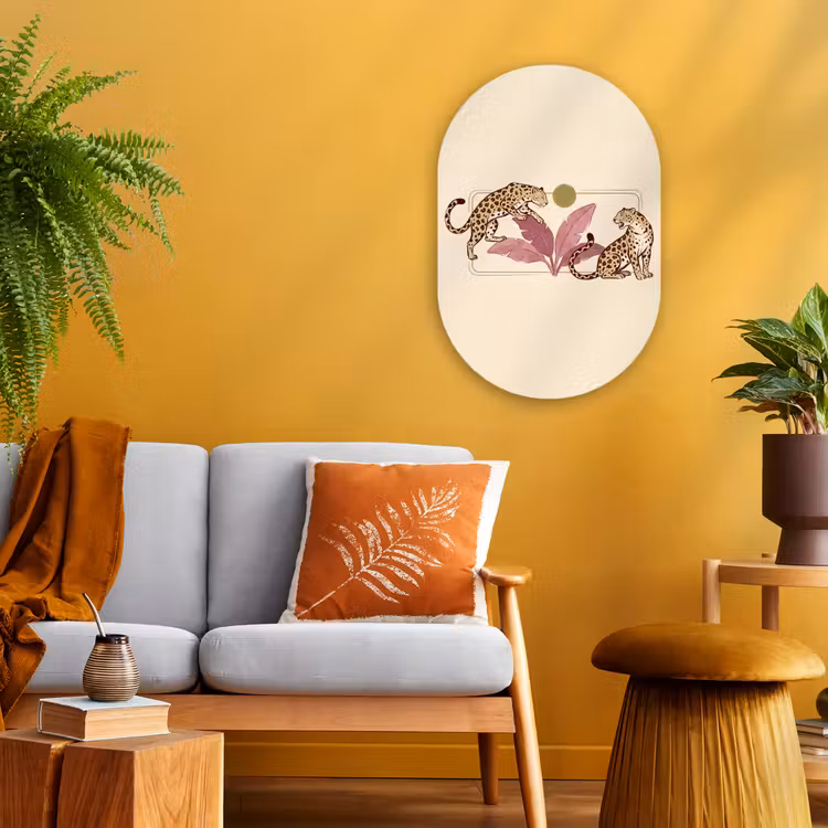 Dieren - Kat - Jungle - Illustratie - Beige Wandcirkel Ovaal Forex klein -sfeer4