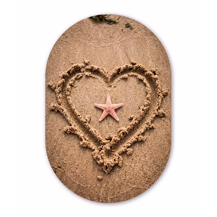 Dieren - Hart - Strand - Zand - Roze Wandcirkel Ovaal Forex klein -3d