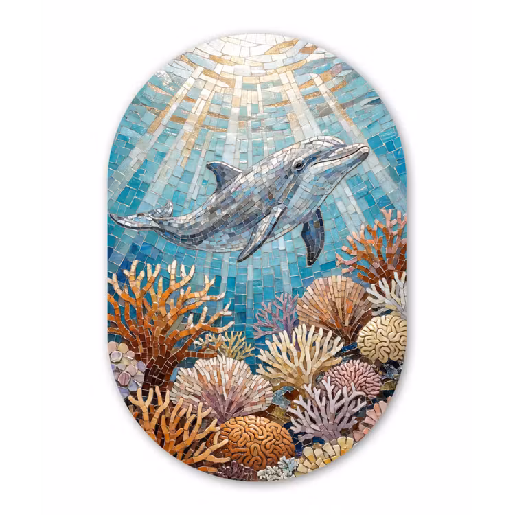 Dieren - Mozaïek - Oceaan - Koraal - Blauw Wandcirkel Ovaal Forex klein -3d