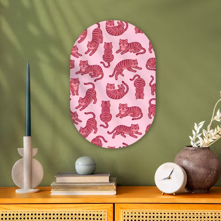 Dieren - Patroon - Roze - Speels - Cartoon Wandcirkel Ovaal Forex klein -sfeer2