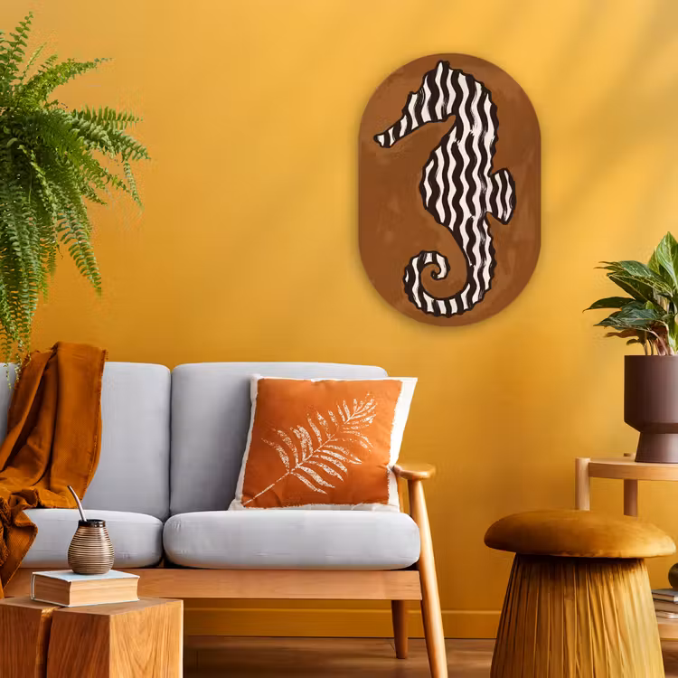 Dieren - Zeepaardje - Abstract - Bruin - Strepen Wandcirkel Ovaal Forex klein -sfeer4