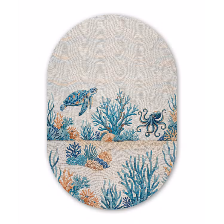 Dieren - Onderwater - Natuur - Mozaïek - Blauw Wandcirkel Ovaal Forex klein -3d
