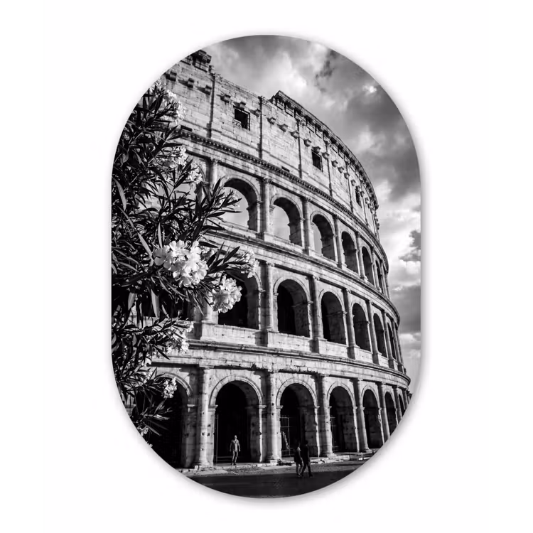 Architectuur - Colosseum - Rome - Historisch - Zwart-wit Wandcirkel Ovaal Forex klein -3d