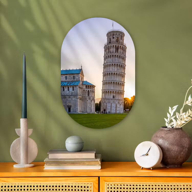 Architectuur - Toren - Pisa - Italië - Zonsondergang Wandcirkel Ovaal Forex klein -sfeer2