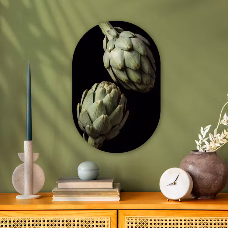 Oval - Plastic - Artichoke - Green - Food - Artisjok - Groen - Eten Wandcirkel Ovaal Forex klein