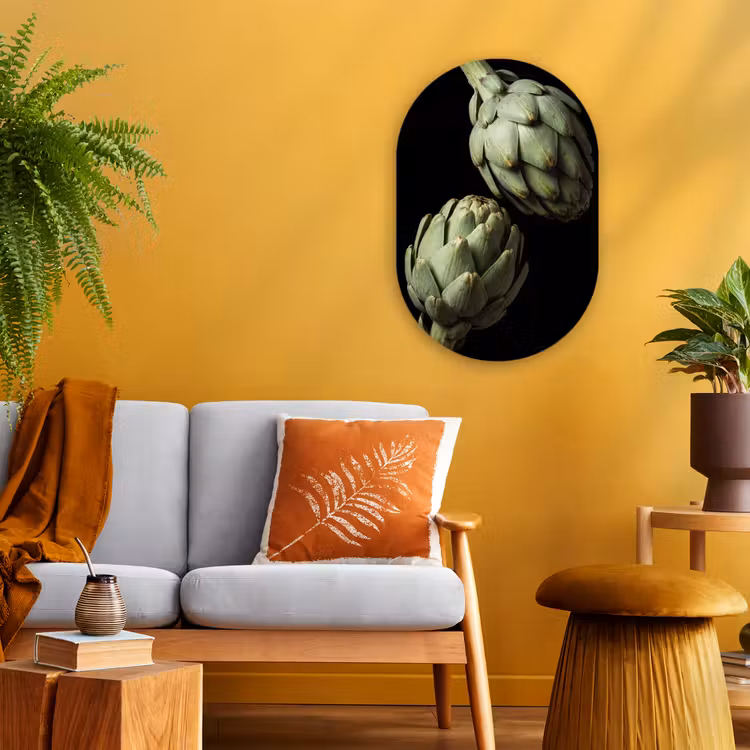 Oval - Plastic - Artichoke - Green - Food - Artisjok - Groen - Eten Wandcirkel Ovaal Forex klein