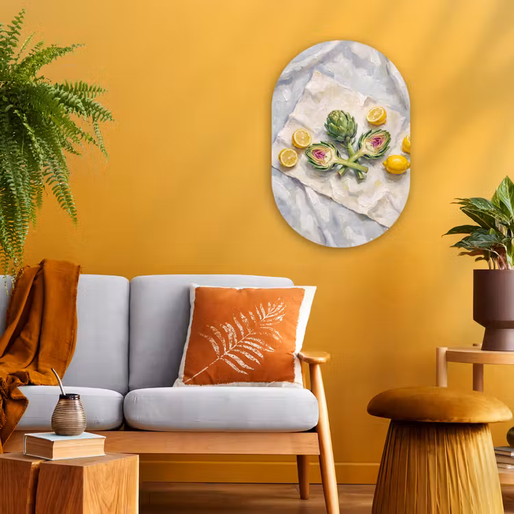 Oval - Plastic - Artichoke - Lemon - Food - Artisjok - Citroen - Eten Wandcirkel Ovaal Forex klein