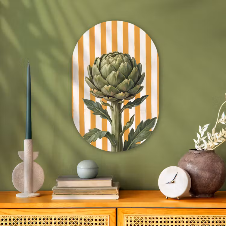 Oval - Plastic - Artichoke - Modern - Vegetable - Artisjok - Modern - Groente Wandcirkel Ovaal Forex klein