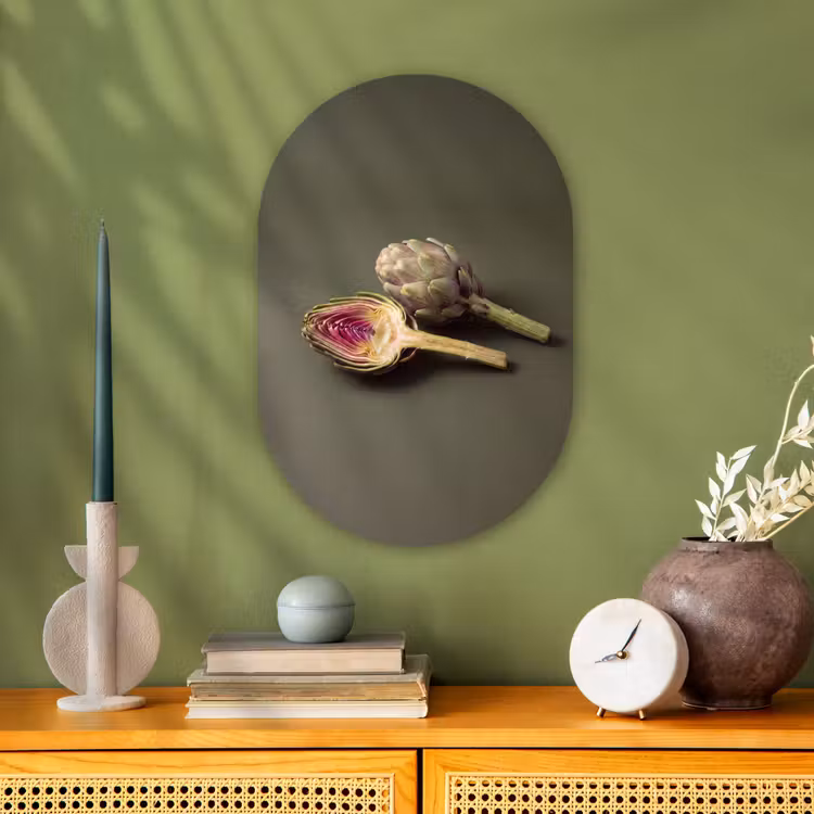 Oval - Plastic - Artichoke - Purple - Food - Artisjok - Paars - Voedsel Wandcirkel Ovaal Forex klein