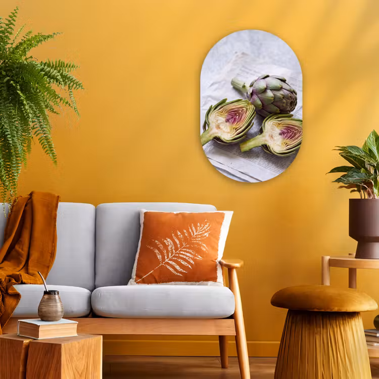 Oval - Plastic - Artichoke - Sliced - Food - Artisjok - Doorgesneden - Eten Wandcirkel Ovaal Forex klein