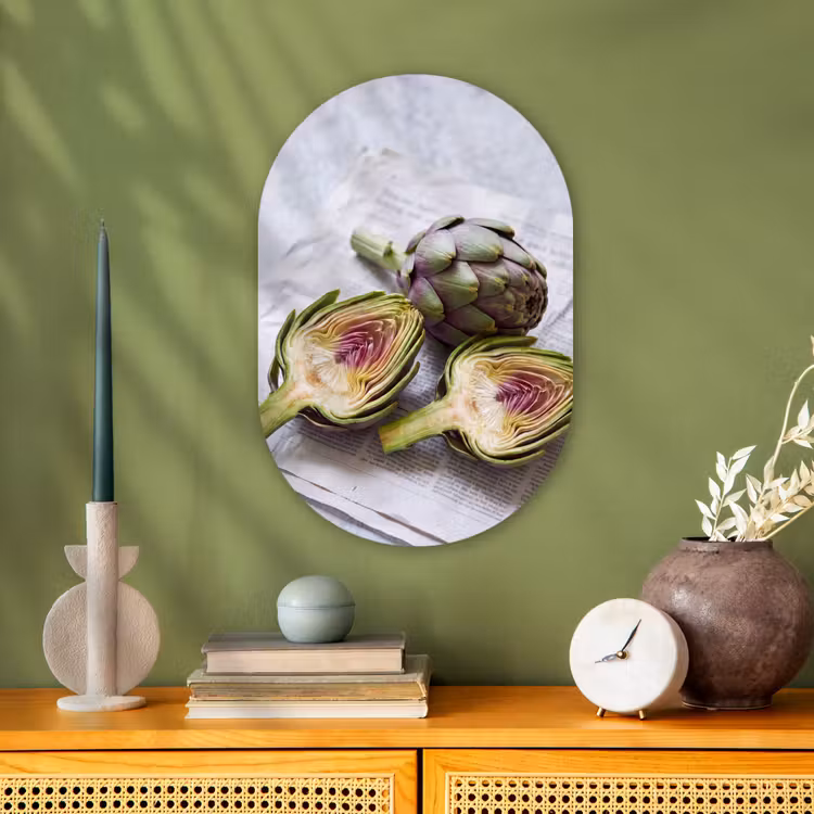 Oval - Plastic - Artichoke - Sliced - Food - Artisjok - Doorgesneden - Eten Wandcirkel Ovaal Forex klein