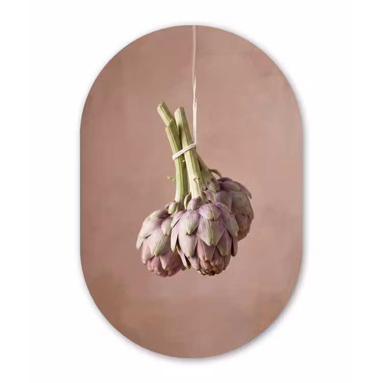 Oval - Plastic - Artichokes - Hanging - Vegetables - Artisjokken - Hangend - Groenten Wandcirkel Ovaal Forex klein