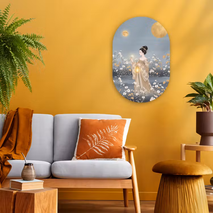 Aziatisch - Vrouw - Kimono Wandcirkel Ovaal Forex klein -sfeer4