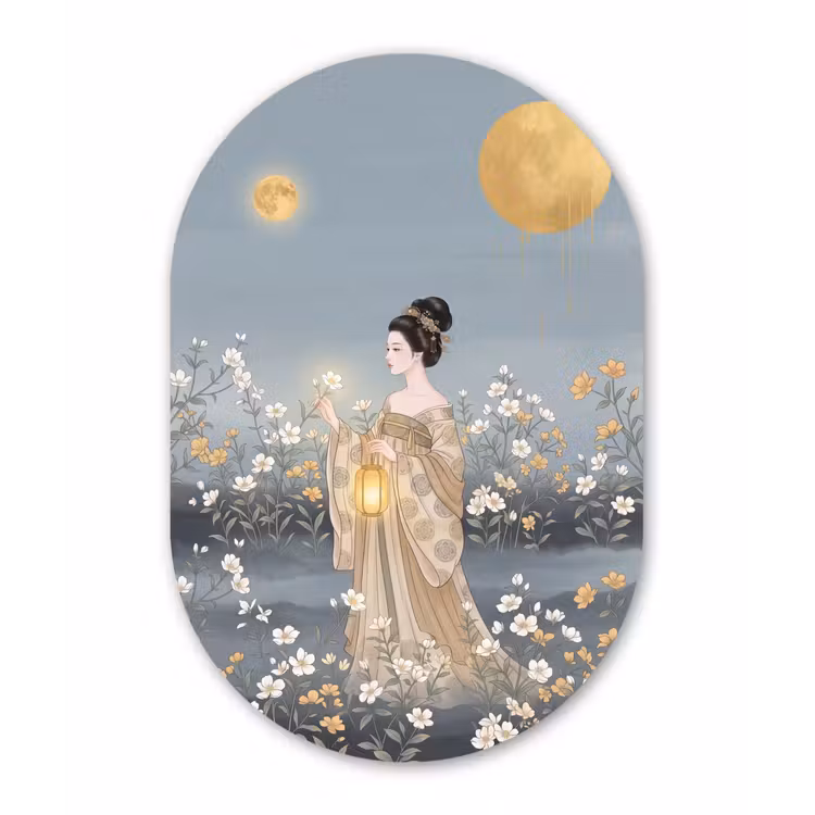 Aziatisch - Vrouw - Kimono Wandcirkel Ovaal Forex klein -3d