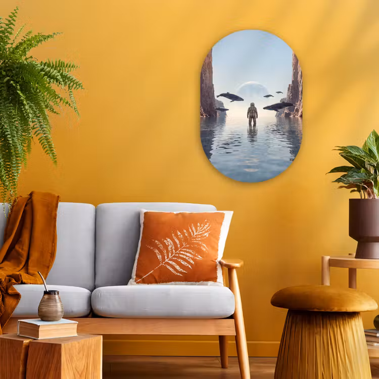 Oval - Plastic - Astronaut - Whale - Fantasy - Ruimtevaarder - Walvis - Fantasie Wandcirkel Ovaal Forex klein