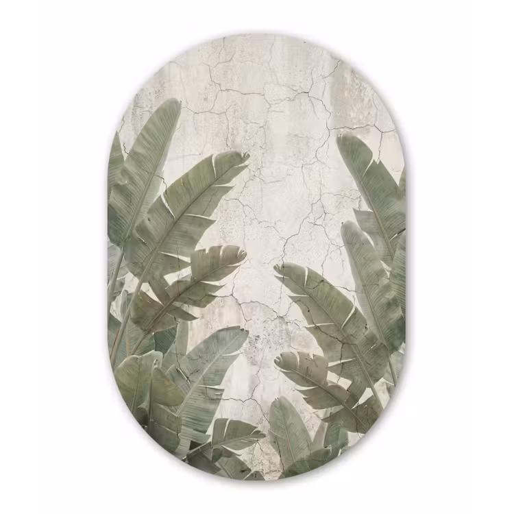 Bananenbladeren - Beton - Groen Wandcirkel Ovaal Forex klein -3d