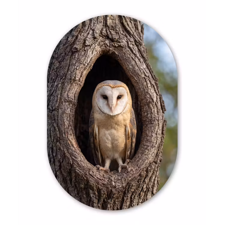 Kerkuil - Boom - Natuur - Bruin Wandcirkel Ovaal Forex klein -3d