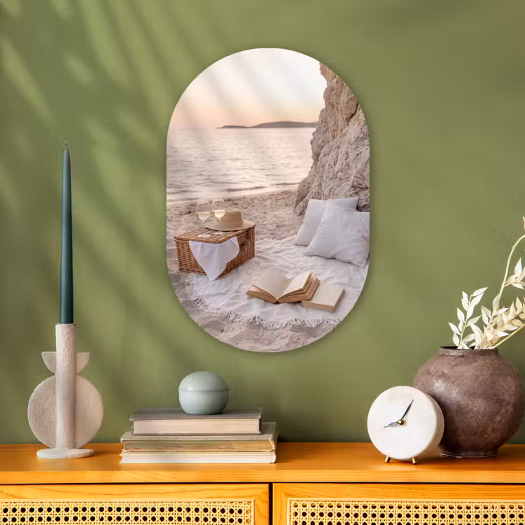Strand - Picknick - Zonsondergang - Zomer - Natuur Wandcirkel Ovaal Forex klein -sfeer2