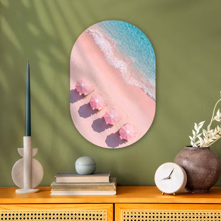 Strand - Roze zand - Zee - Zomer - Natuur Wandcirkel Ovaal Forex klein -sfeer2