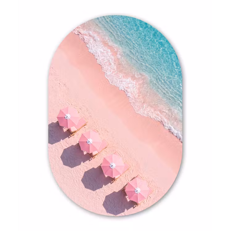 Strand - Roze zand - Zee - Zomer - Natuur Wandcirkel Ovaal Forex klein -3d
