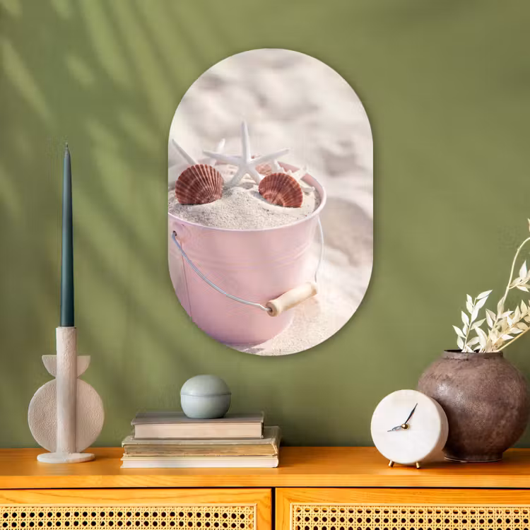 Strand - Schelpen - Zomer - Roze - Decoratie Wandcirkel Ovaal Forex klein -sfeer2