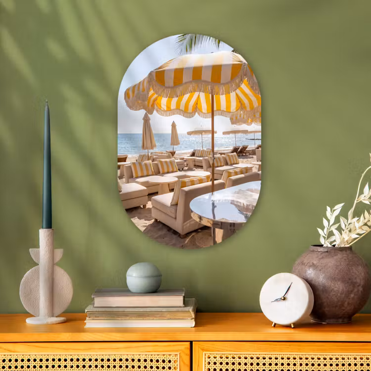Strand - Ligbedden - Vakantie - Modern - Geel Wandcirkel Ovaal Forex klein -sfeer2