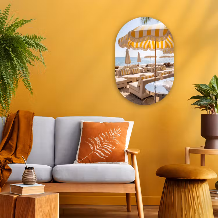 Strand - Ligbedden - Vakantie - Modern - Geel Wandcirkel Ovaal Forex klein -sfeer4
