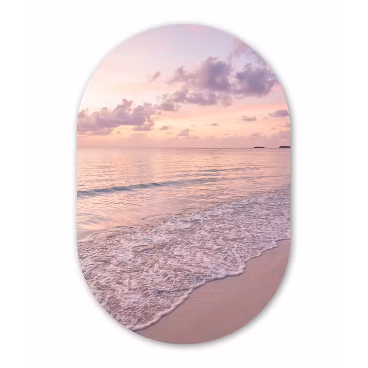 Strand - Zonsondergang - Natuur - Minimalistisch - Roze Wandcirkel Ovaal Forex klein -3d