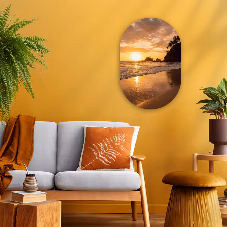 Strand - Zonsondergang - Natuur - Tropisch - Oranje Wandcirkel Ovaal Forex klein -sfeer4