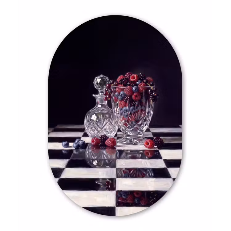 Oval - Plastic - Berries - Crystal - Still Life - Bessen - Kristal - Stilleven Wandcirkel Ovaal Forex klein