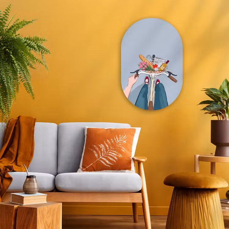 Fiets - Picknick - Zomer - Illustratie Wandcirkel Ovaal Forex klein -sfeer4