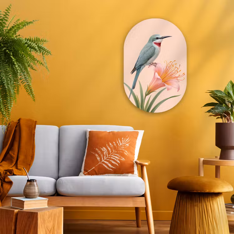 Vogel - Bloem - Natuur - Roze Wandcirkel Ovaal Forex klein -sfeer4