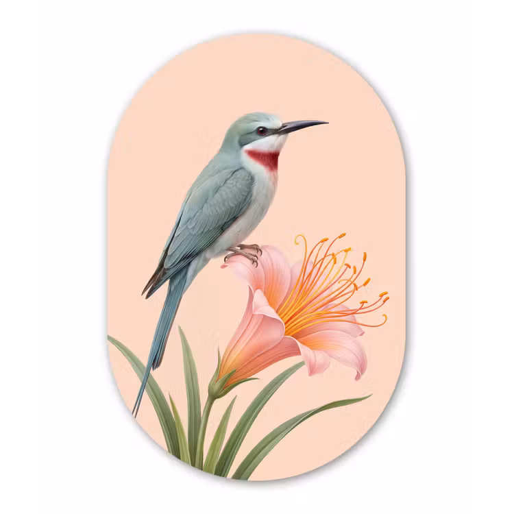 Vogel - Bloem - Natuur - Roze Wandcirkel Ovaal Forex klein -3d