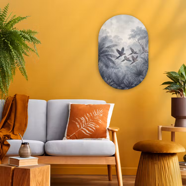 Vogel - Vliegend - Jungle - Vintage - Dieren Wandcirkel Ovaal Forex klein -sfeer4
