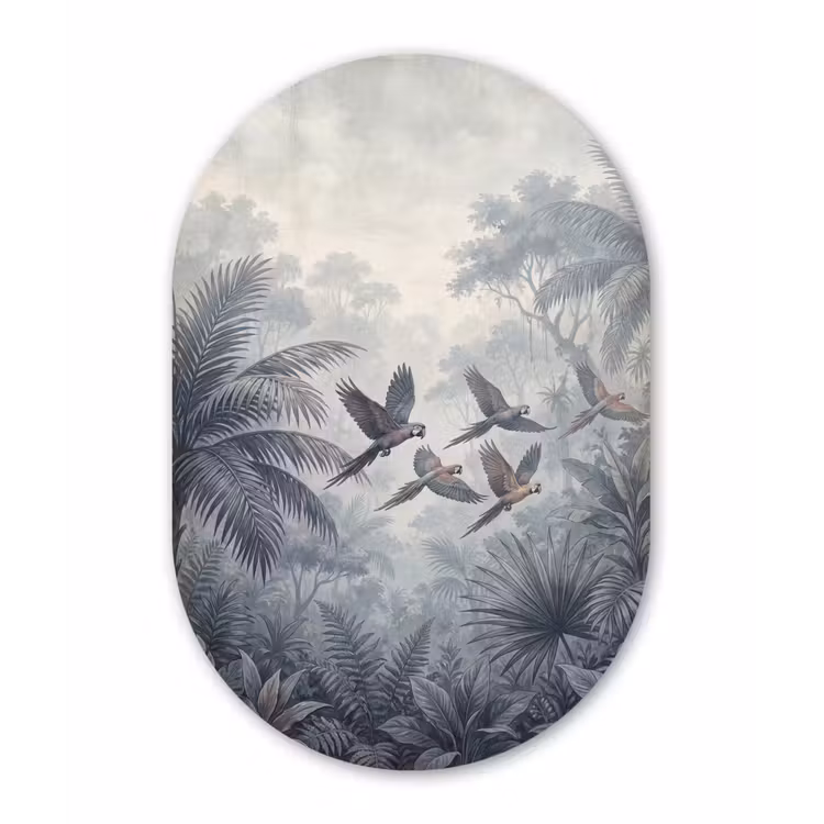 Vogel - Vliegend - Jungle - Vintage - Dieren Wandcirkel Ovaal Forex klein -3d