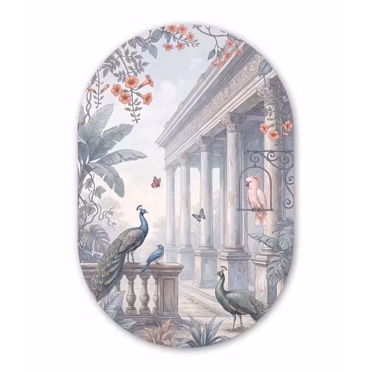 Vogel - Pauw - Architectuur - Klassiek - Groen Wandcirkel Ovaal Forex klein -3d