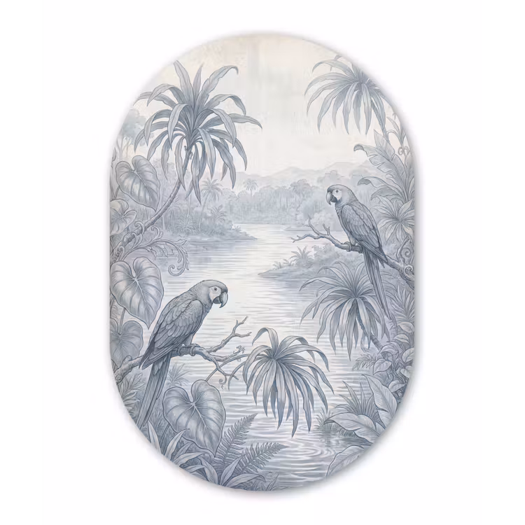 Vogel - Rivier - Tropisch - Illustratie - Blauw Wandcirkel Ovaal Forex klein -3d