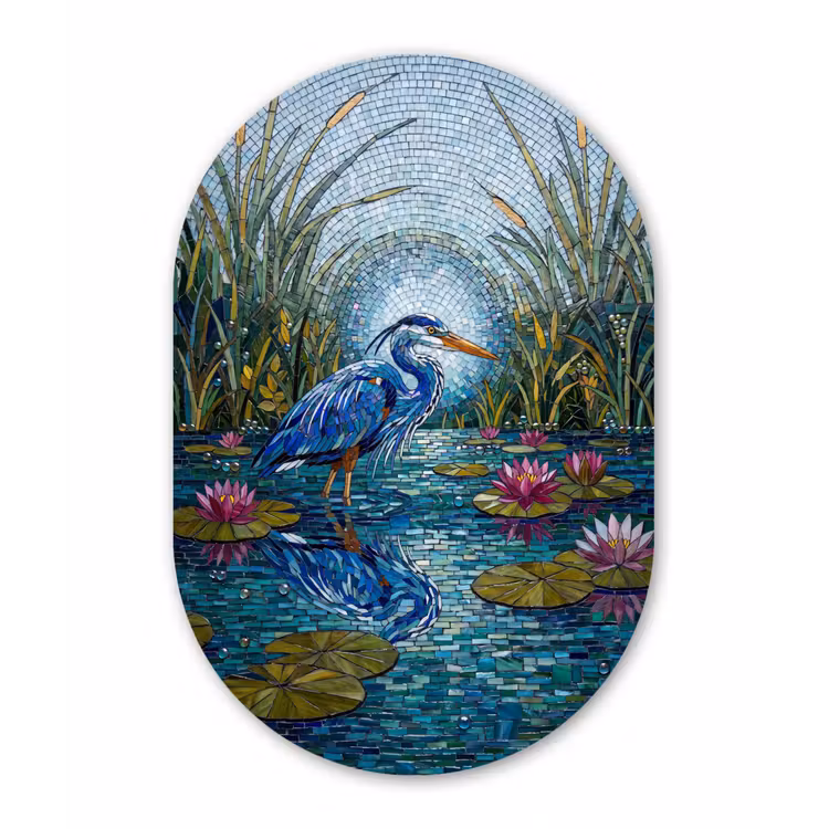Vogel - Water - Natuur - Abstract - Blauw Wandcirkel Ovaal Forex klein -3d